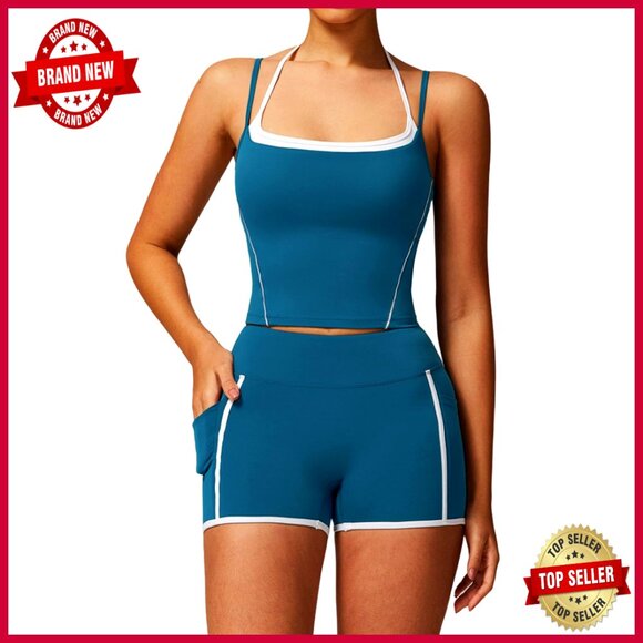 Workout Set Tank Top High Waist Shorts Gym Yoga Activewear